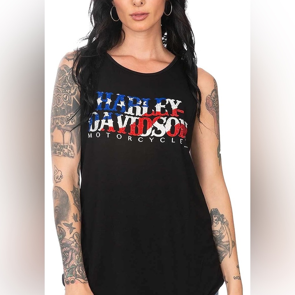 ***SOLD ON ANOTHER PLATFORM*** 
Harley-Davidson Women's Black Tank Red/Blue Logo